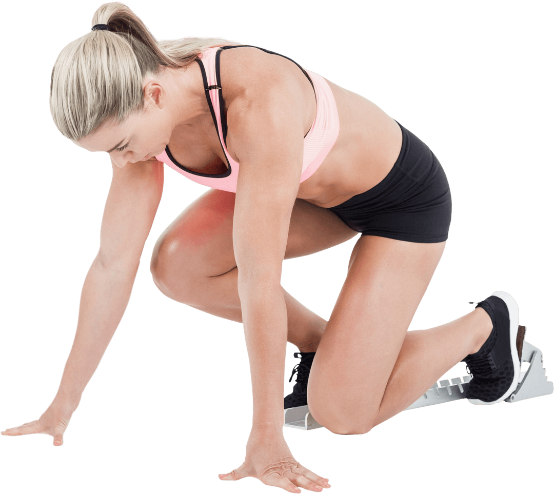 Productive Female Athlete Ready to Launch on Transparent Surface