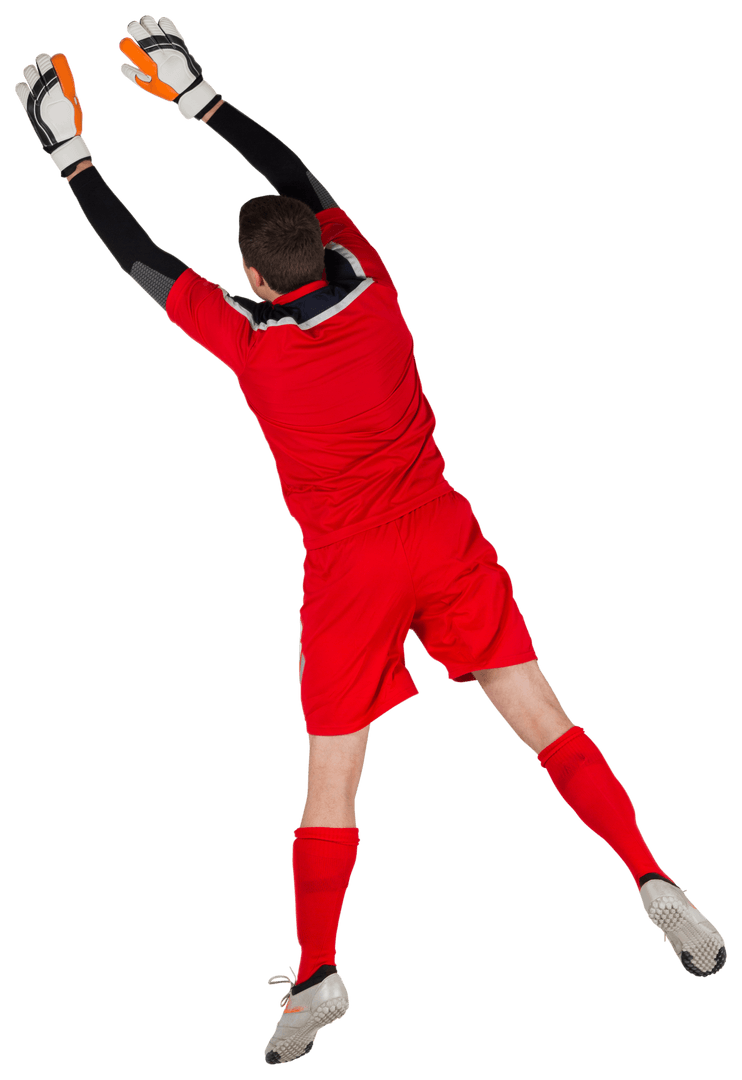 Goalkeeper Taking a Leap with Arms Outstretched on Transparent Background