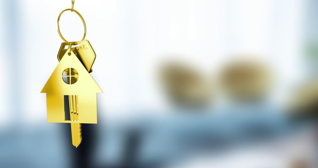 Luxurious Gold House Keychain with Key on Elegant Keyring