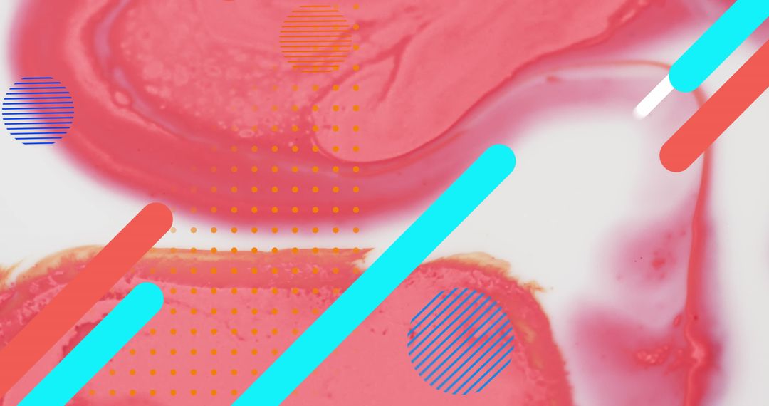 Abstract Moving Shapes and Red Stains on White Background