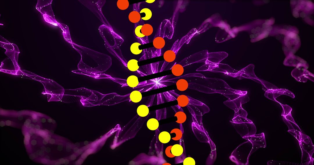 Close-Up Digital DNA Strand with Vibrant Lines on Dark Background