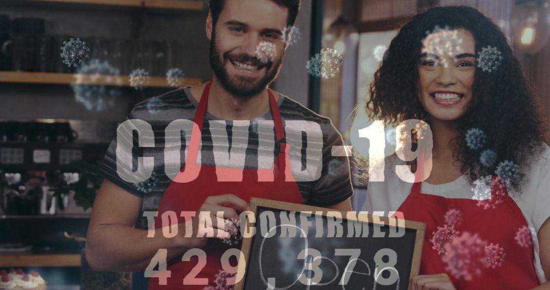 Cafe Workers in Red Aprons Showing COVID-19 Resilience