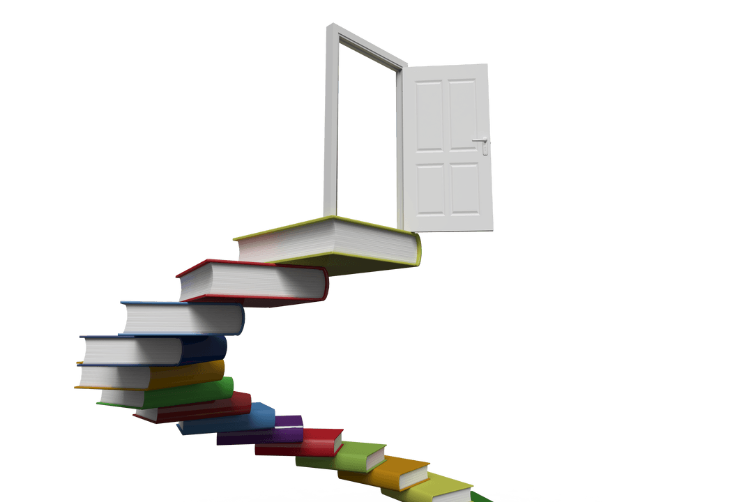 Books Forming Elegant Spiral with Door on Transparent Background