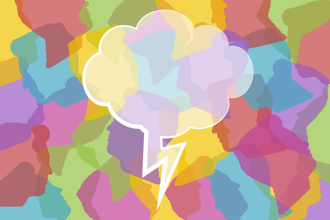 Colorful Abstract Heads with Transparent Speech Bubble Illustration