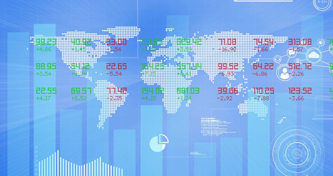 Global Financial Trends on World Map with Digital Interface