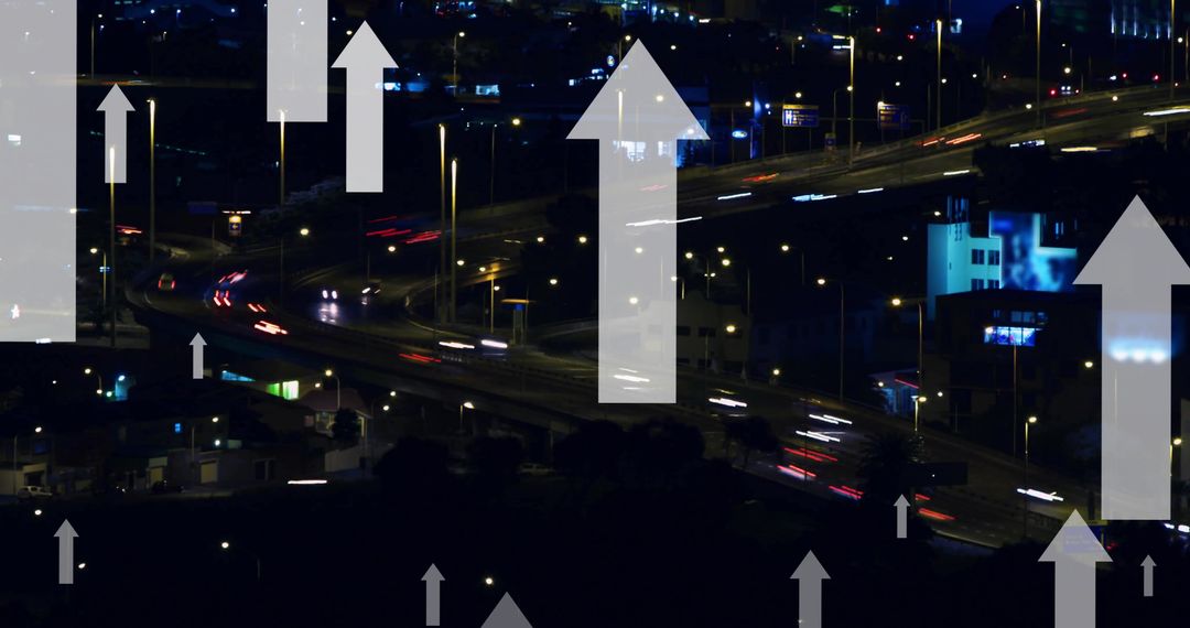 Digital Arrows Over City Traffic Suggesting Growth and Movement