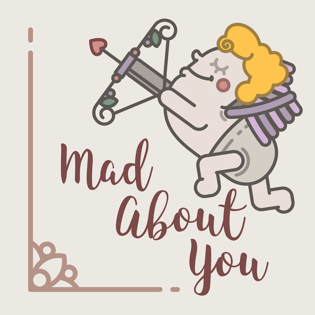 Cute Cupid with Calligraphy Mad About You Illustration