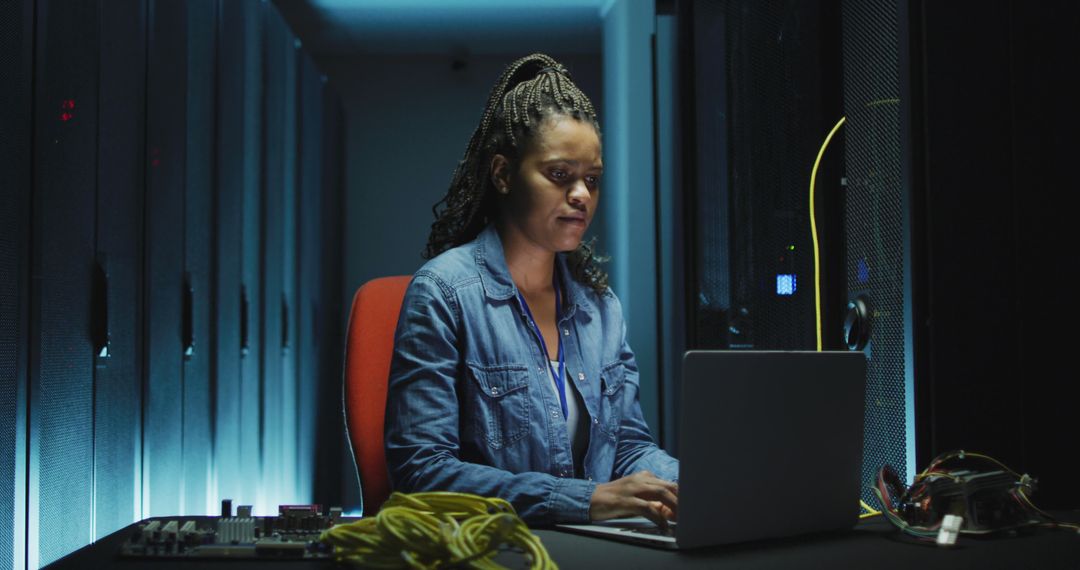 African American female technician working in data center - Free Images, Stock Photos and Pictures on Pikwizard.com