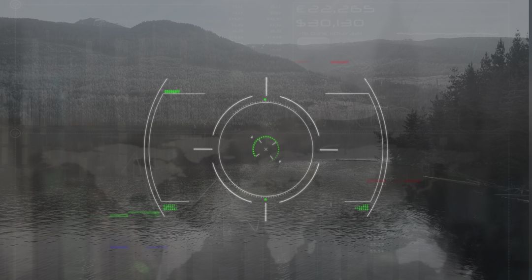 Digital Interface Analyzing Lake and Mountain Landscape
