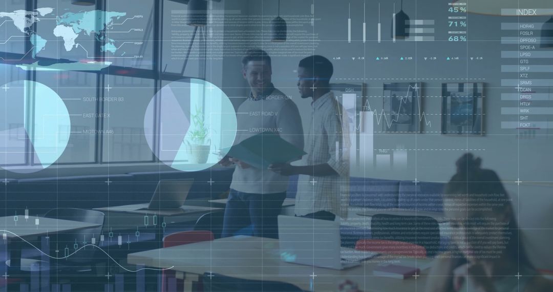 Colleagues Planning Strategy with Data Analysis in Modern Office