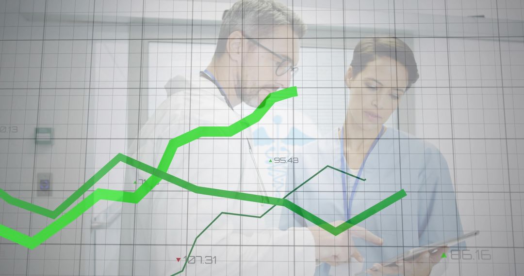 Doctors Analyzing Data with Medical Graphs in Hospital Setting