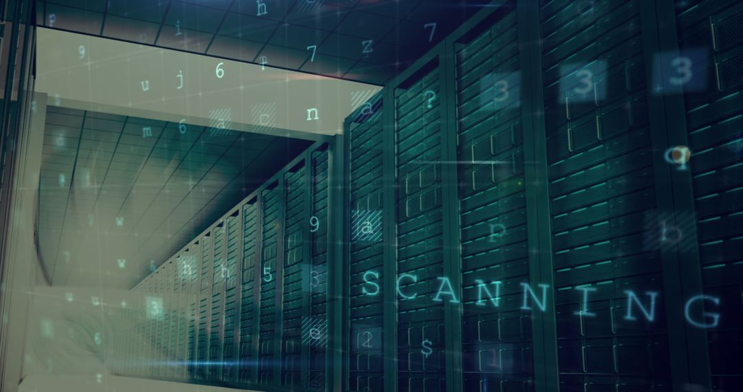 Cyber Attack Warning Overlay on Advanced Server Room