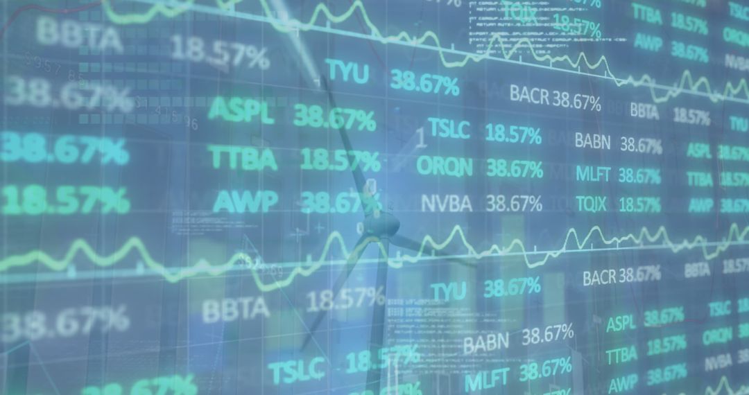 Digital Data Overlay on Wind Turbine Background