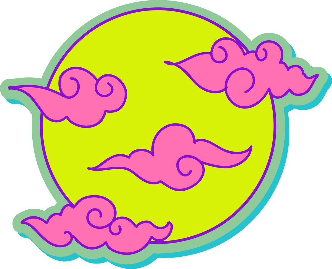 Celestial Disc with Pink Swirling Clouds on Transparent Background