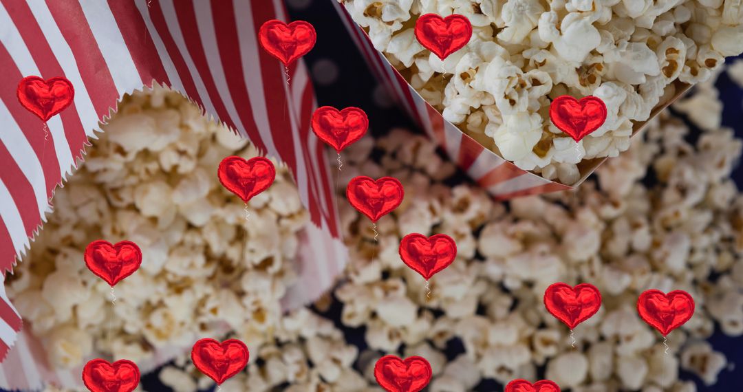 Valentine's Day Popcorn with Heart Icons for Movie Nights - Free Images, Stock Photos and Pictures on Pikwizard.com