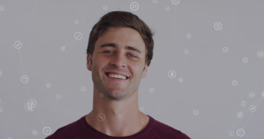 Smiling Man with Digital Network Connection Icons