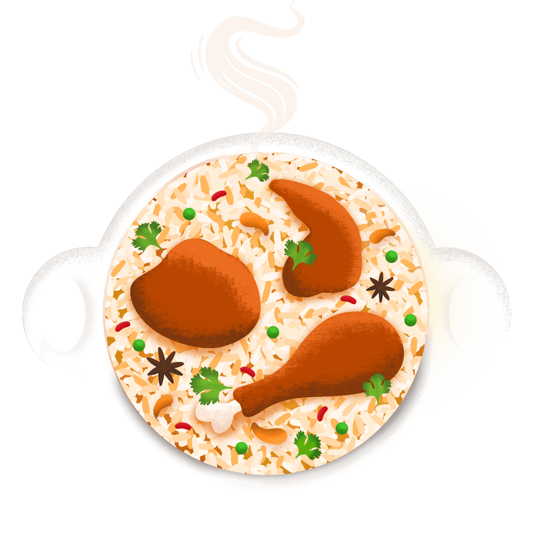 Transparent Pot of Aromatic Chicken Rice with Steam Rising