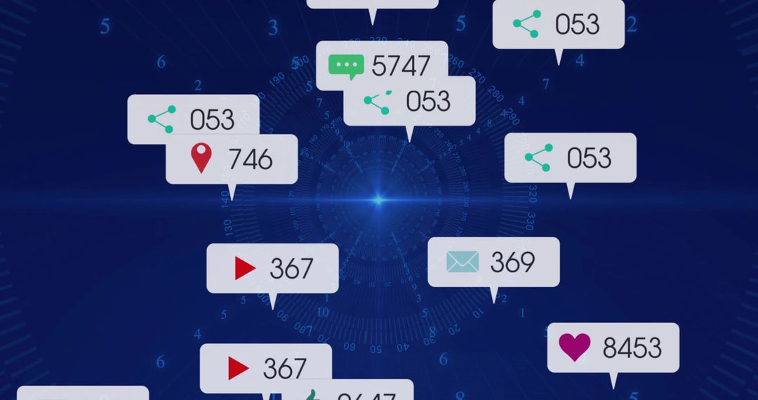 Futuristic Social Media Notifications Interface with Data Visualization