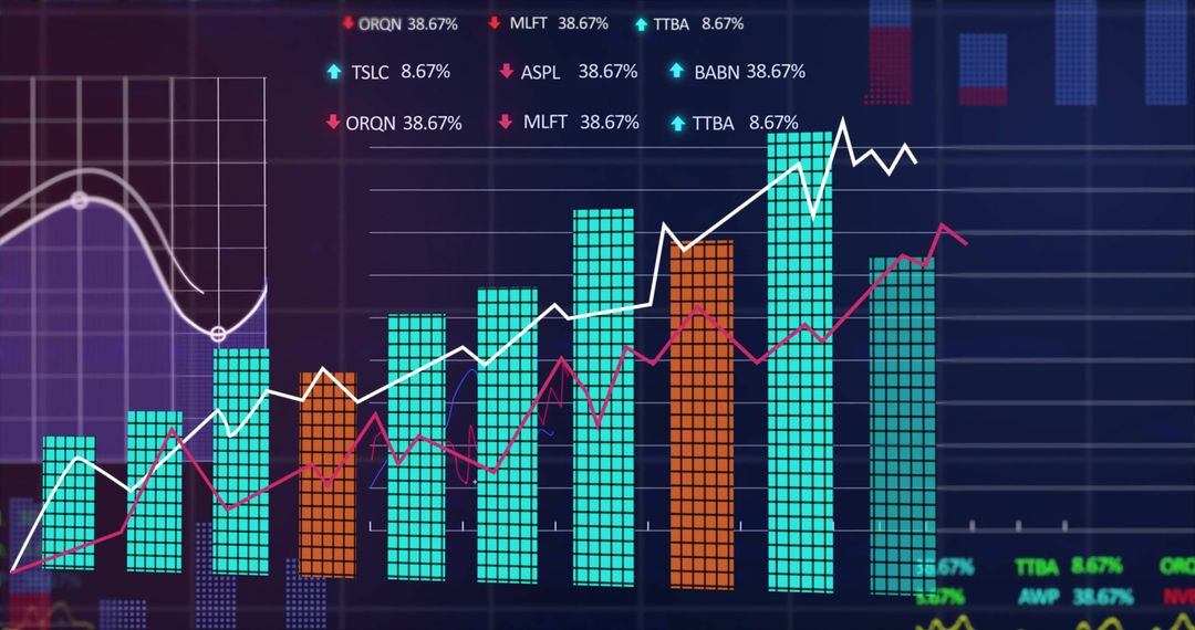Data Visualization of Market Trends with Segmented Bars and Line Graphs