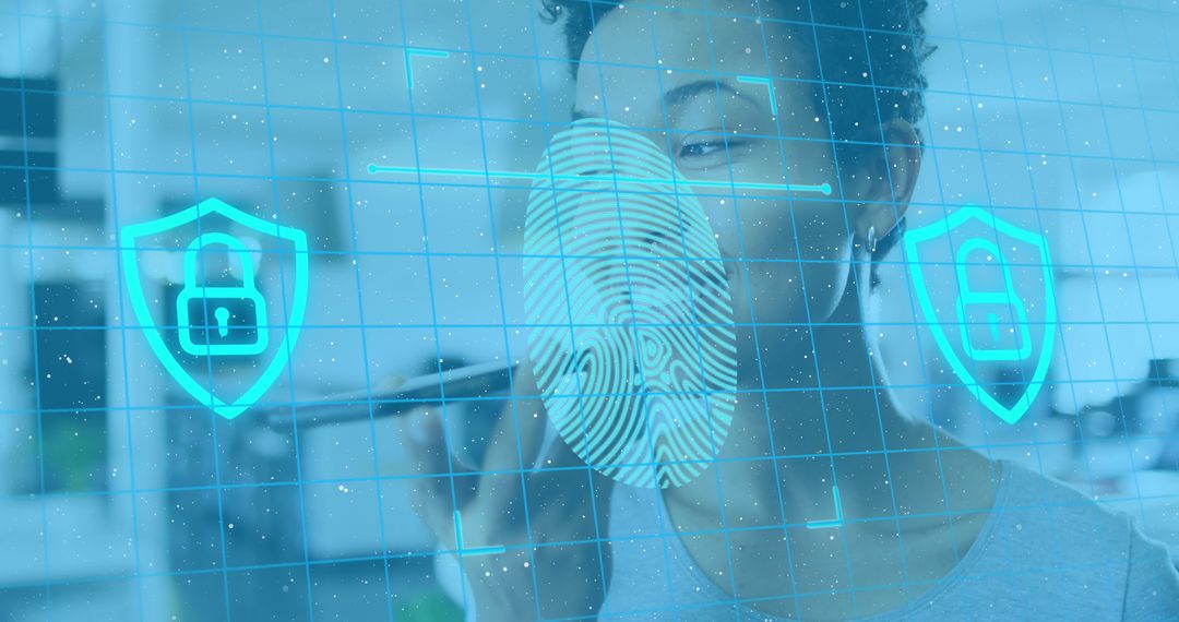 Businesswoman Using Smartphone with Digital Interface Security