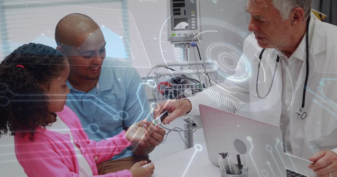 Doctor Monitoring Child's Health with Modern Technology in Clinic