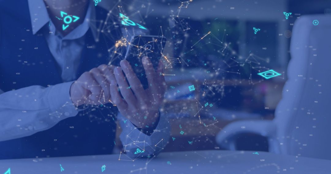 Businessman Engaged with Holographic Network Display