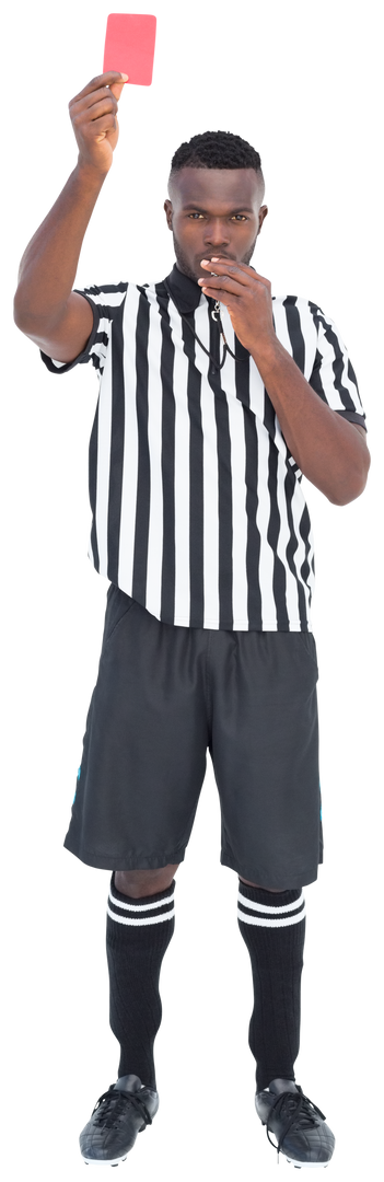 Transparent referee holding red card and whistle while officiating soccer match - Download Free Stock Images Pikwizard.com