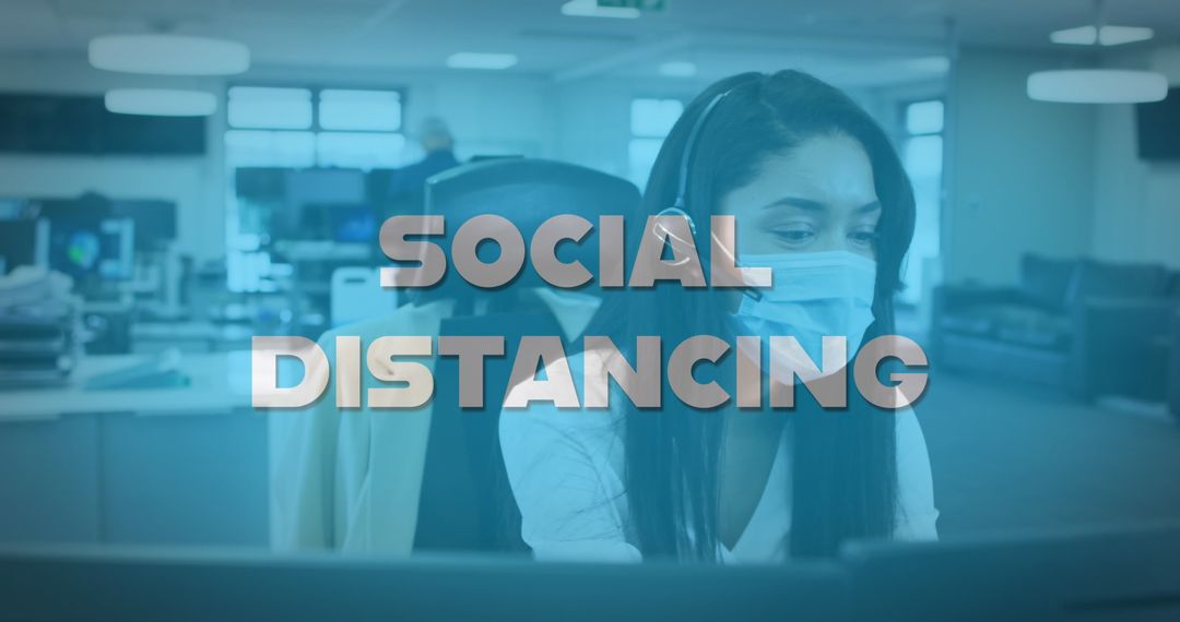 Office Employee Wearing Mask Practicing Social Distancing