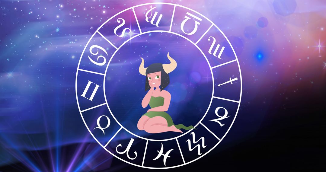 Taurus Zodiac with Astrological Symbols on Starry Background