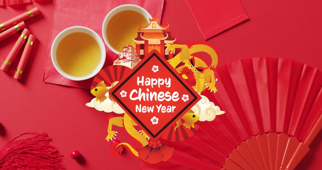 Traditional Chinese New Year Greeting with Festive Decorations