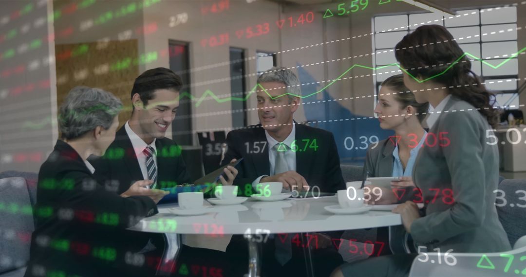 Financial Team Analyzing Digital Stock Market Data Visualization