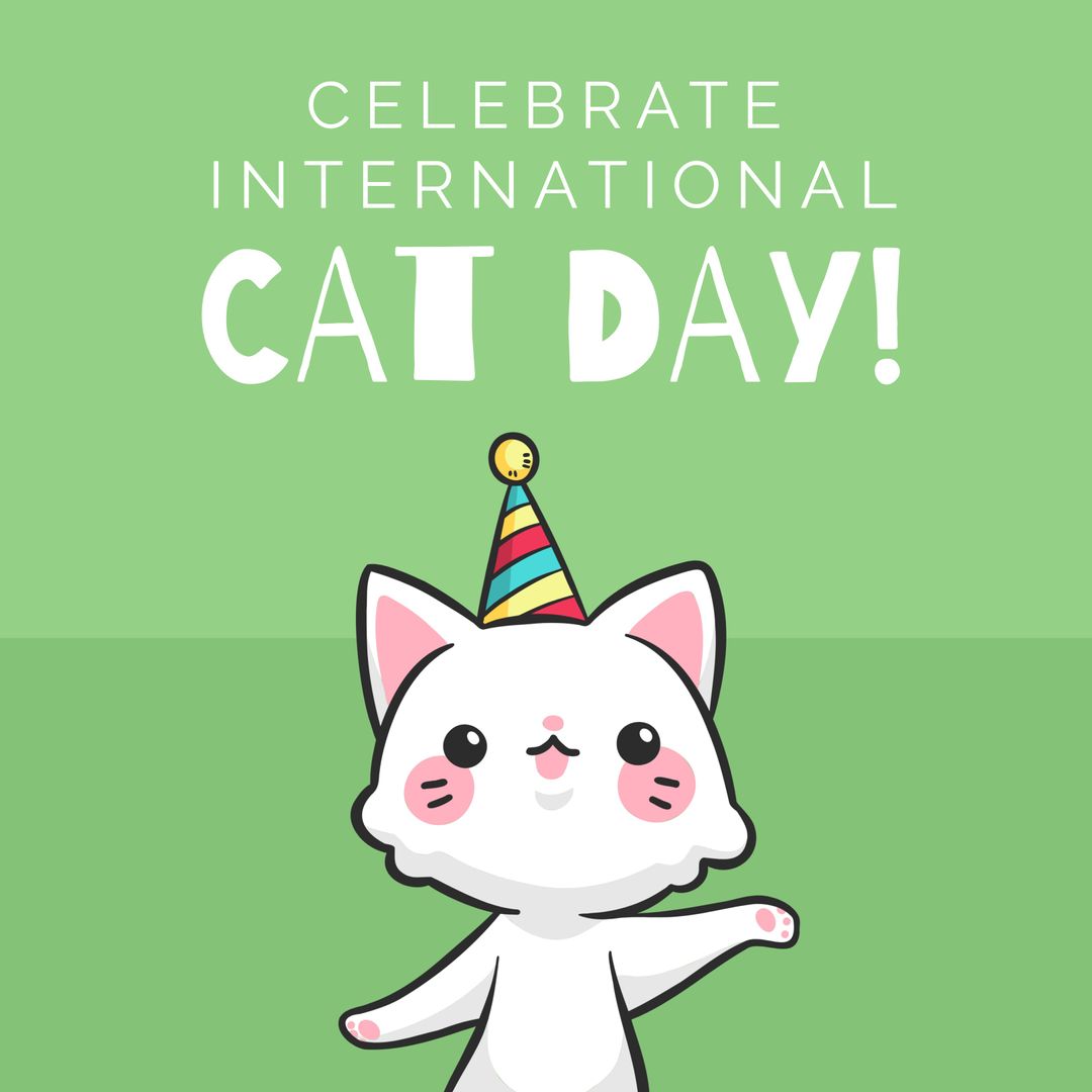 Cute Cat Wearing Party Hat for International Cat Day