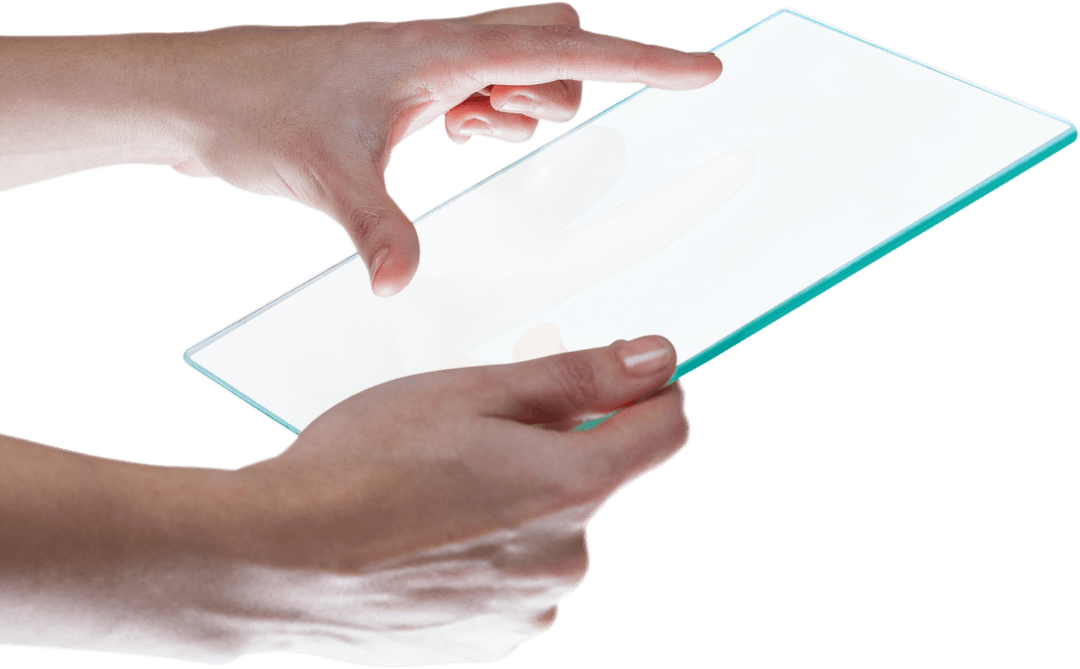 Hands Interacting with Transparent Digital Tablet Screen