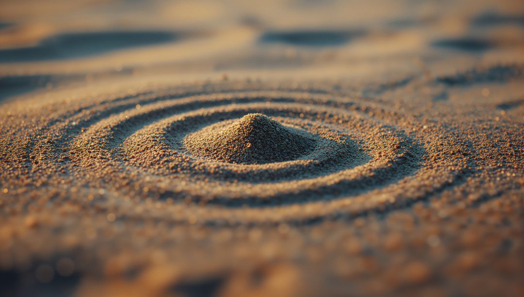 Zen Sand Pattern with Conical Mound and Concentric Grooves
