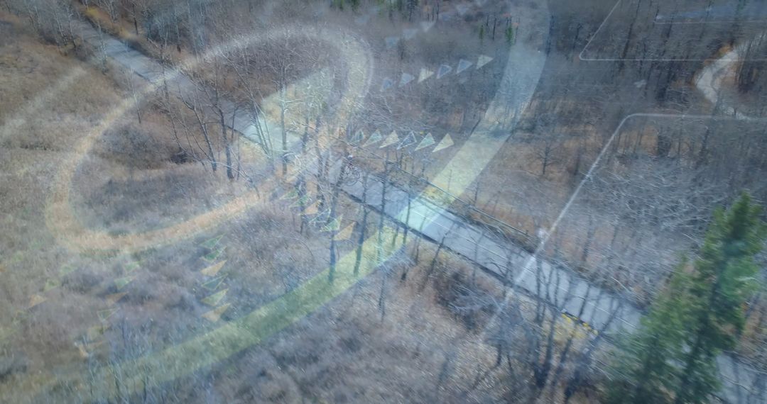 Aerial View with Advanced Navigation Overlay in Forest Setting