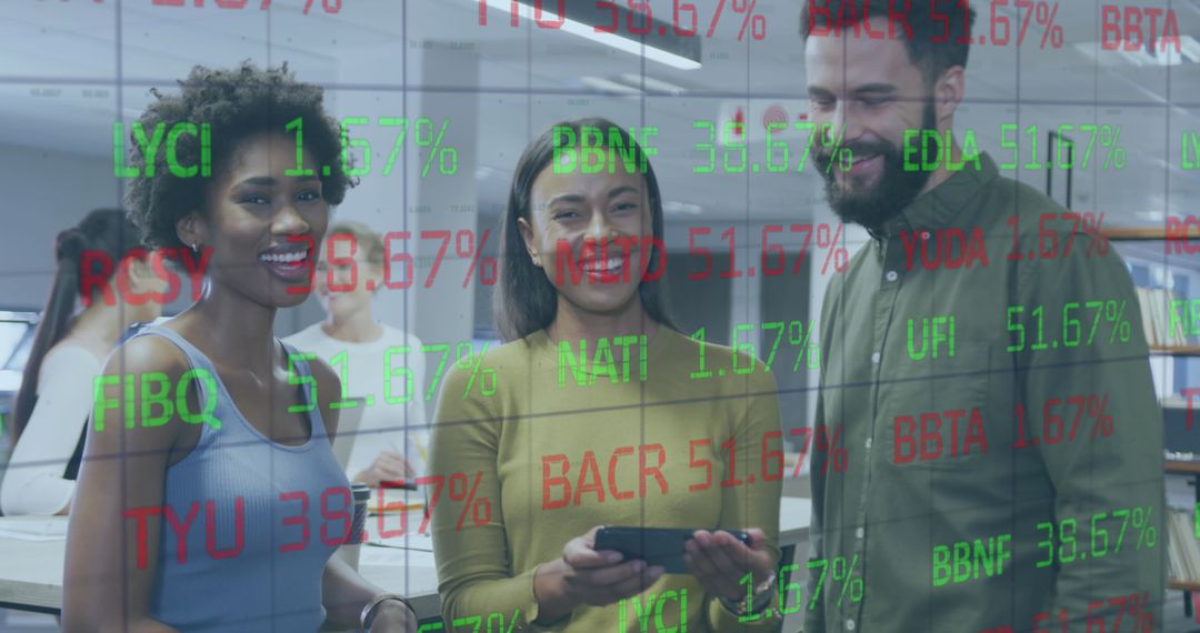 Diverse Business Professionals Analyzing Financial Data on Screen