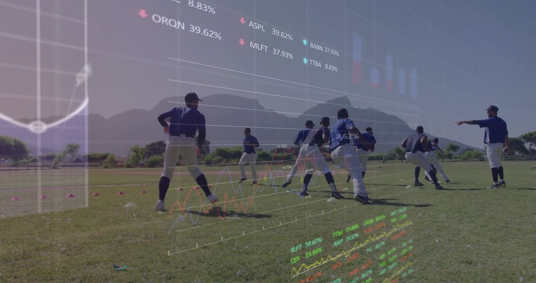Baseball Team Fielding Practice Overlaid with Financial Charts