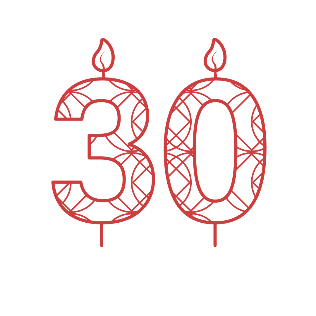 Red 30th Birthday Candle Number on Transparent Background
