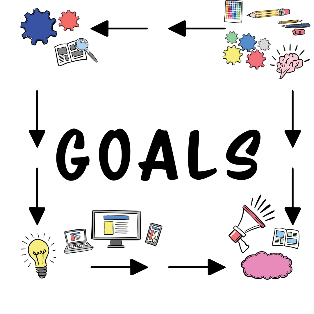 Illustration of Goals and Planning Icons on Transparent Background