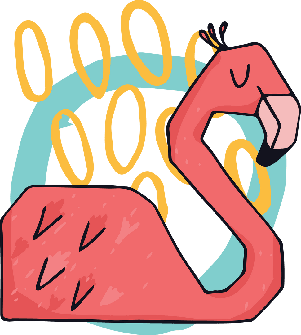 Playful Flamingo Outline with Abstract Shapes Transparent Background