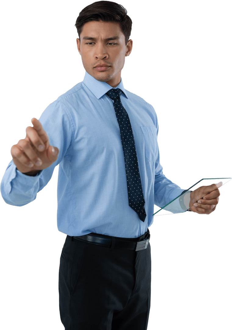 Businessman Interacting with Transparent Digital Interface Concept