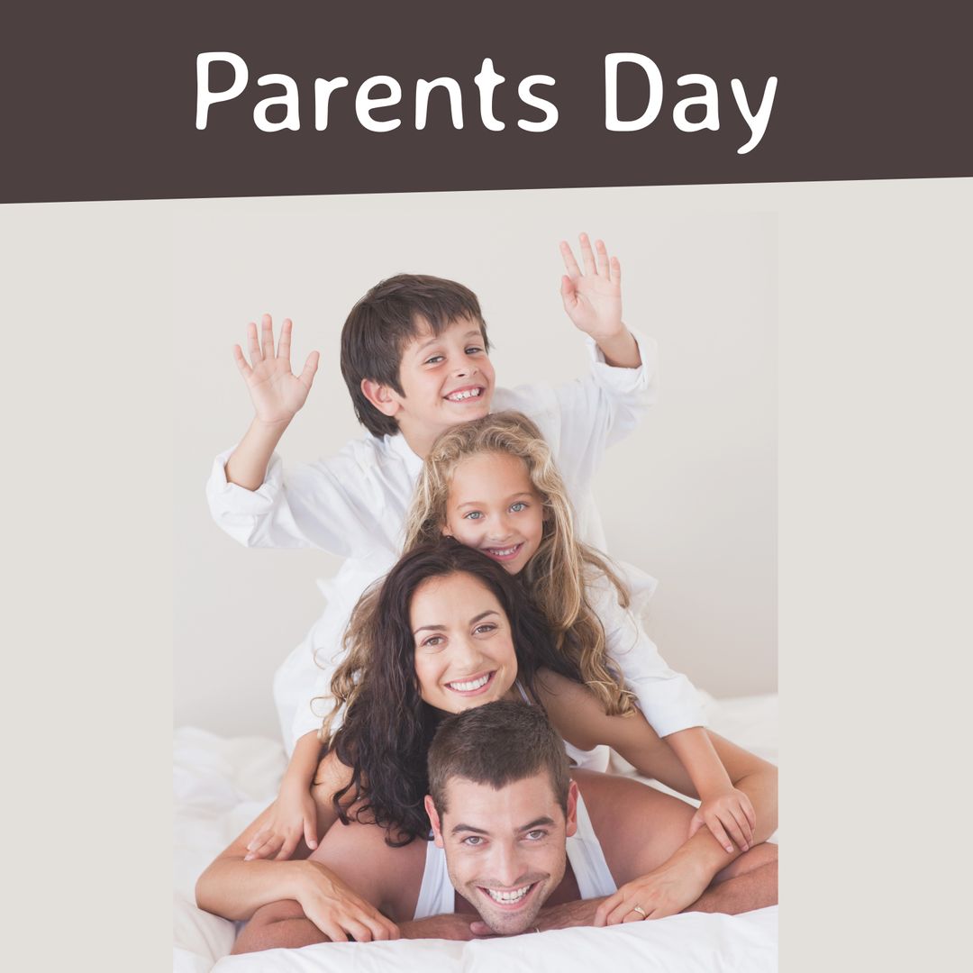 Parents Day Celebration Happy Caucasian Family Smiling in Bed - Download Free Stock Templates Pikwizard.com