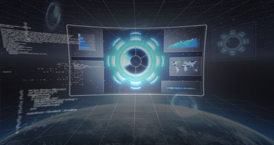 Futuristic Data Processing Interface Over Globe
