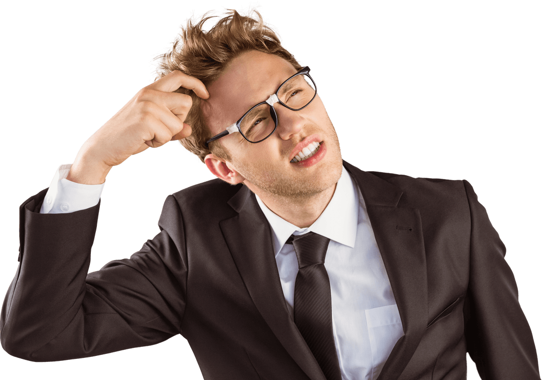 Transparent Businessman Scratching Head in Confusion