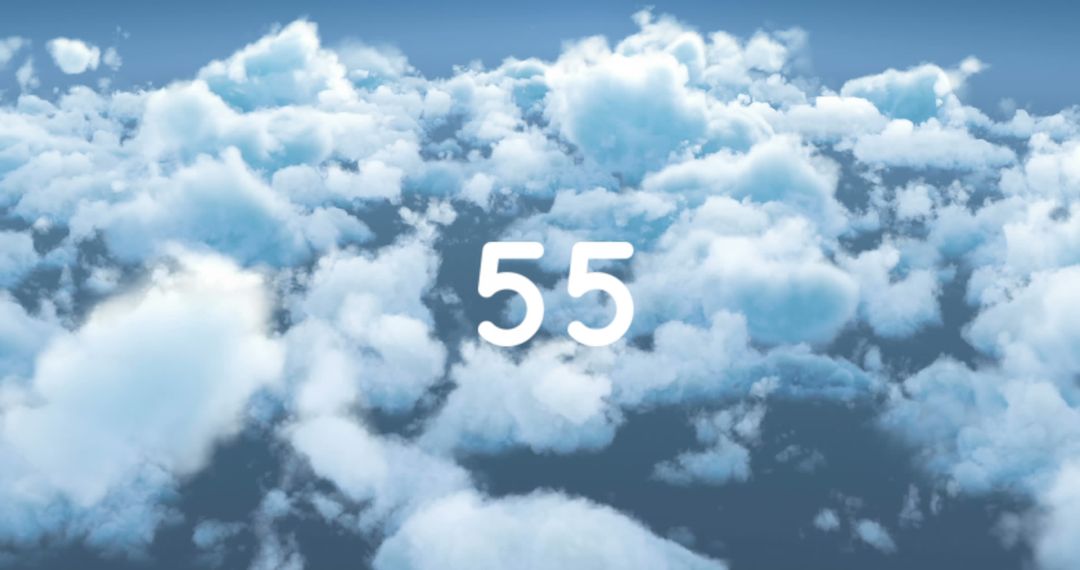 Number 55 in Bold Amidst Serene Cloudscape: Digital Connectivity Concept