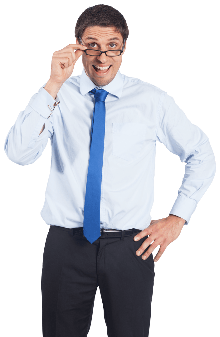 Happy Caucasian Businessman with Glasses Smiling on Transparent Background