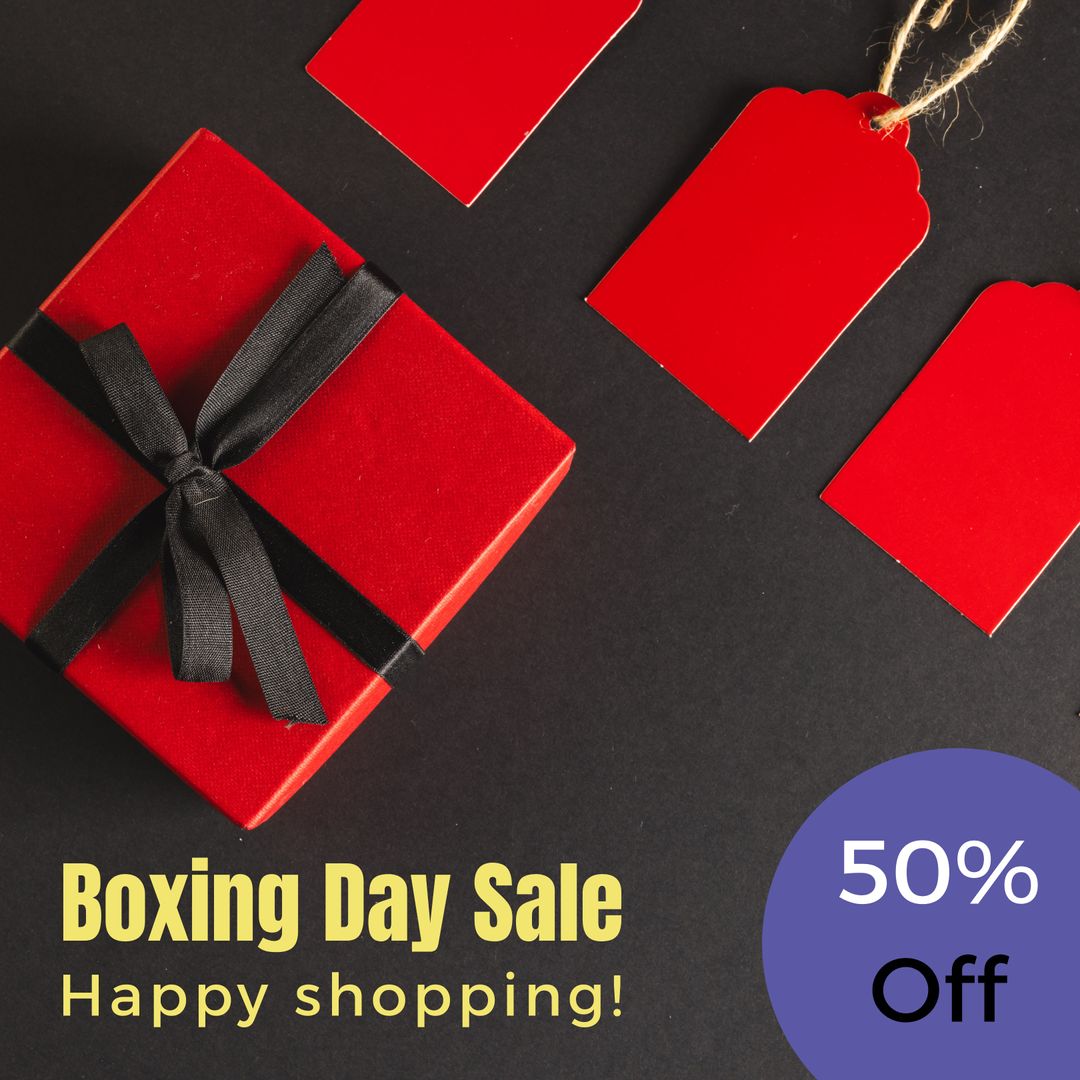 Boxing Day Sale Advertisement with Gift and Red Tags