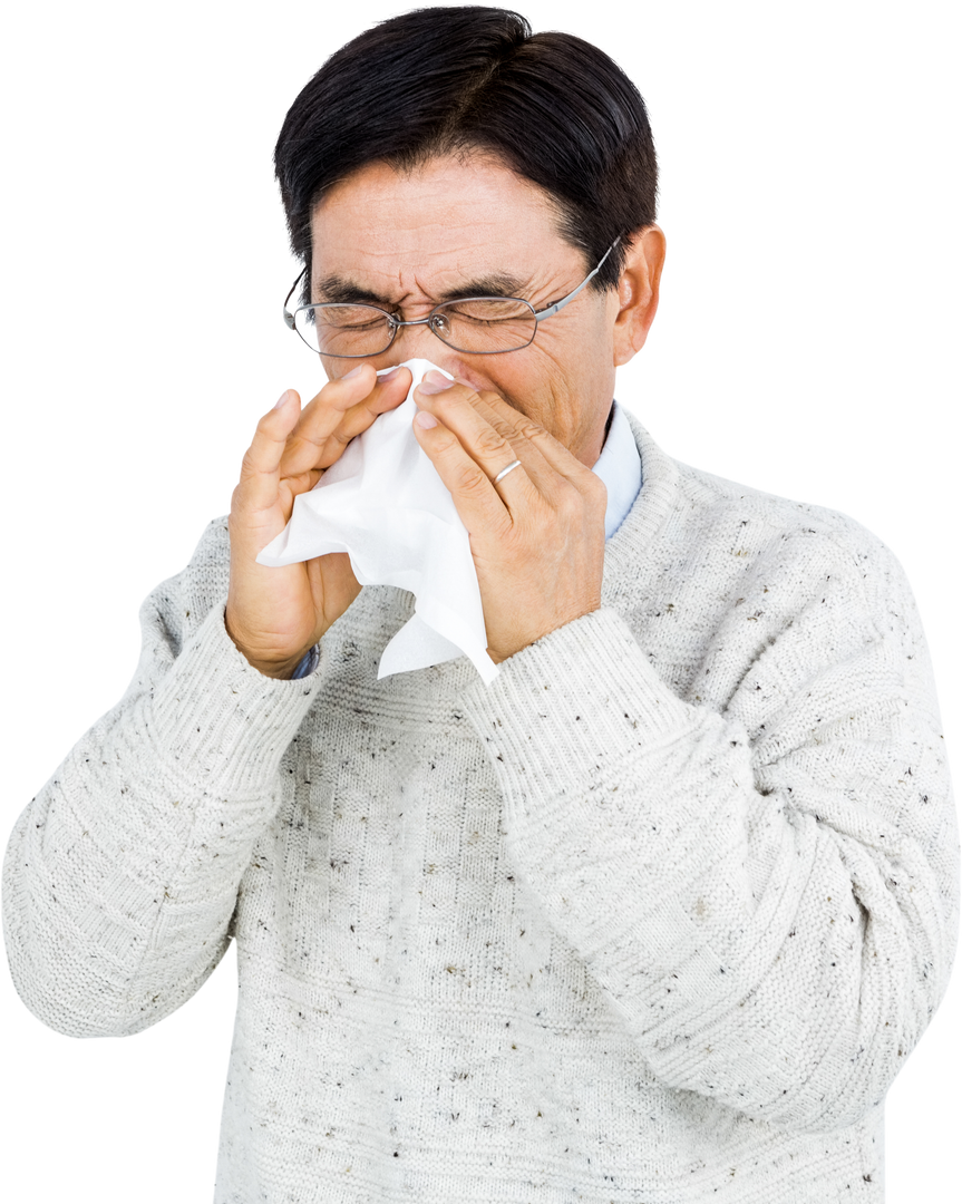 Transparent Man Sneezing into Tissue Using Proper Hygiene Outdoors - Download Free Stock Images Pikwizard.com