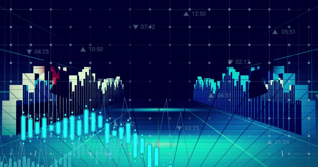 Futuristic Digital Grid with Data Visualization and Graphs