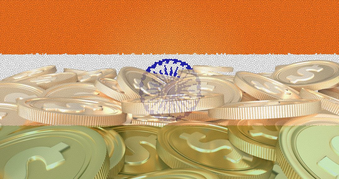 Indian Flag Overlapping Gold Coins Symbolizing Economic Growth